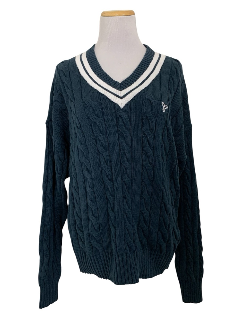 Tna Cotton Cable Knit V Neck Tennis Sweater